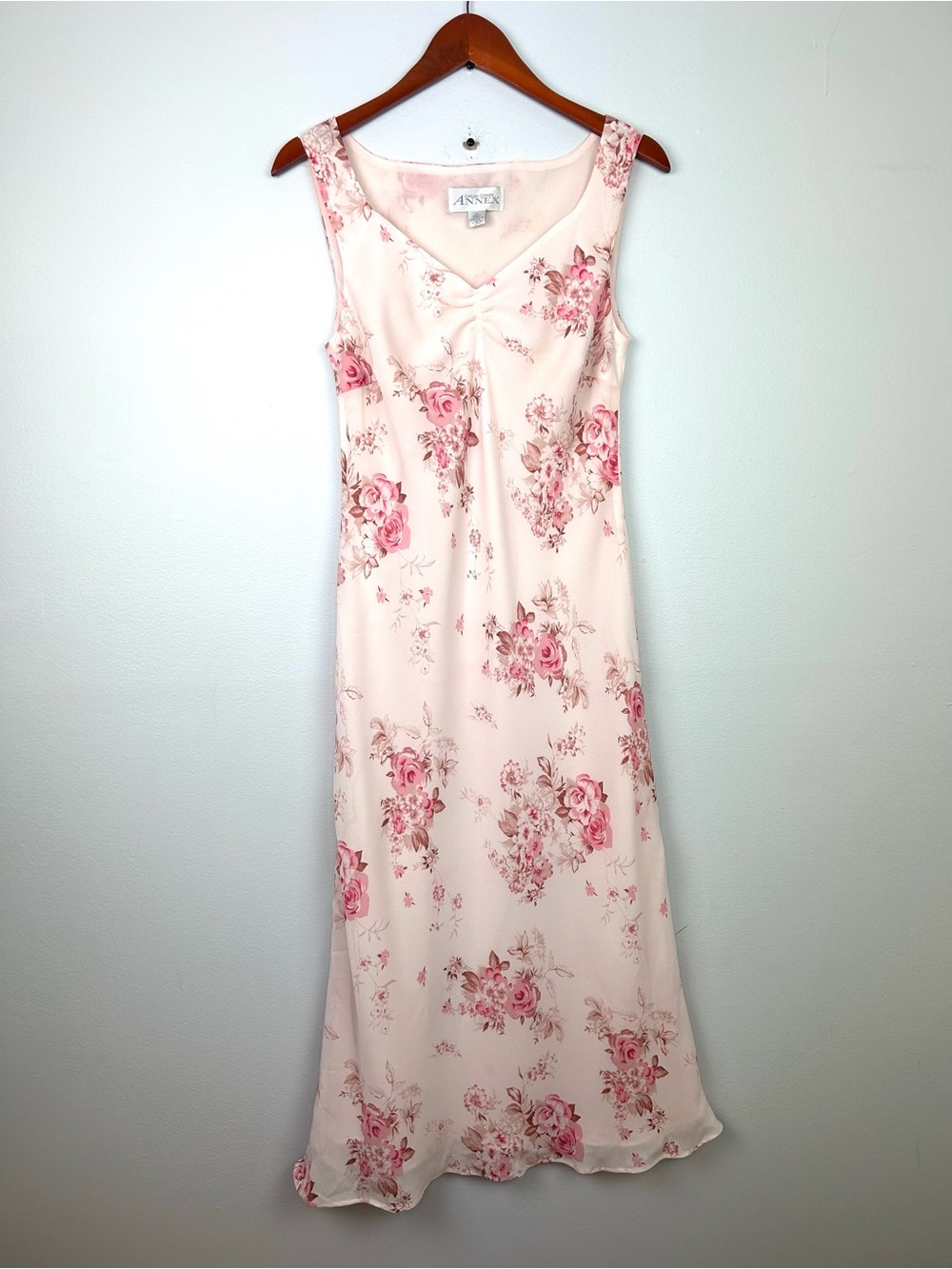 Casual corner annex vintage sleeveless midi  dress 8 floral Blush pink V-Neck - Picture 2 of 11